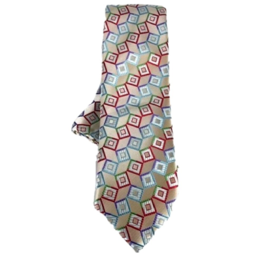 Barcelona Cravatte Men's Tie & Hanky Cream Red Green Turquoise Purple 3" Wide